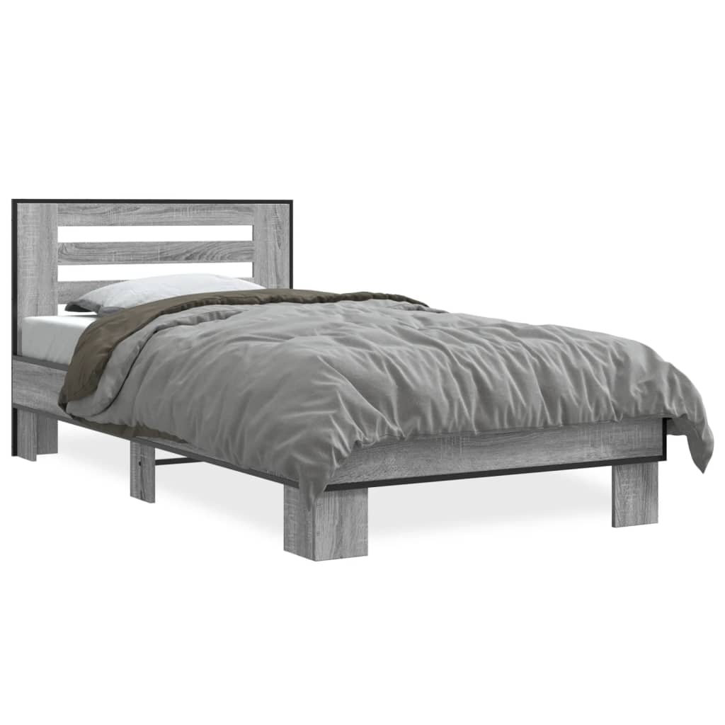 sengeramme 100x200 cm konstrueret træ og metal grå sonoma-eg