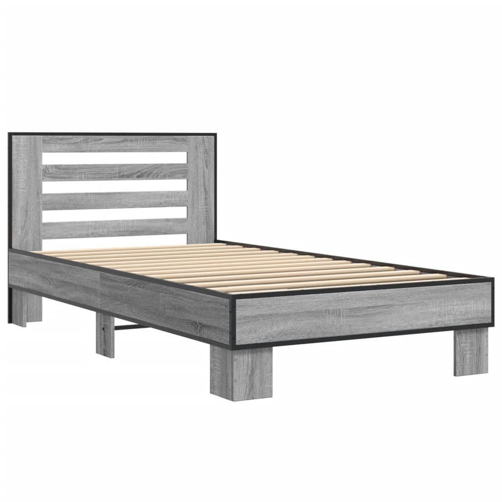 sengeramme 100x200 cm konstrueret træ og metal grå sonoma-eg