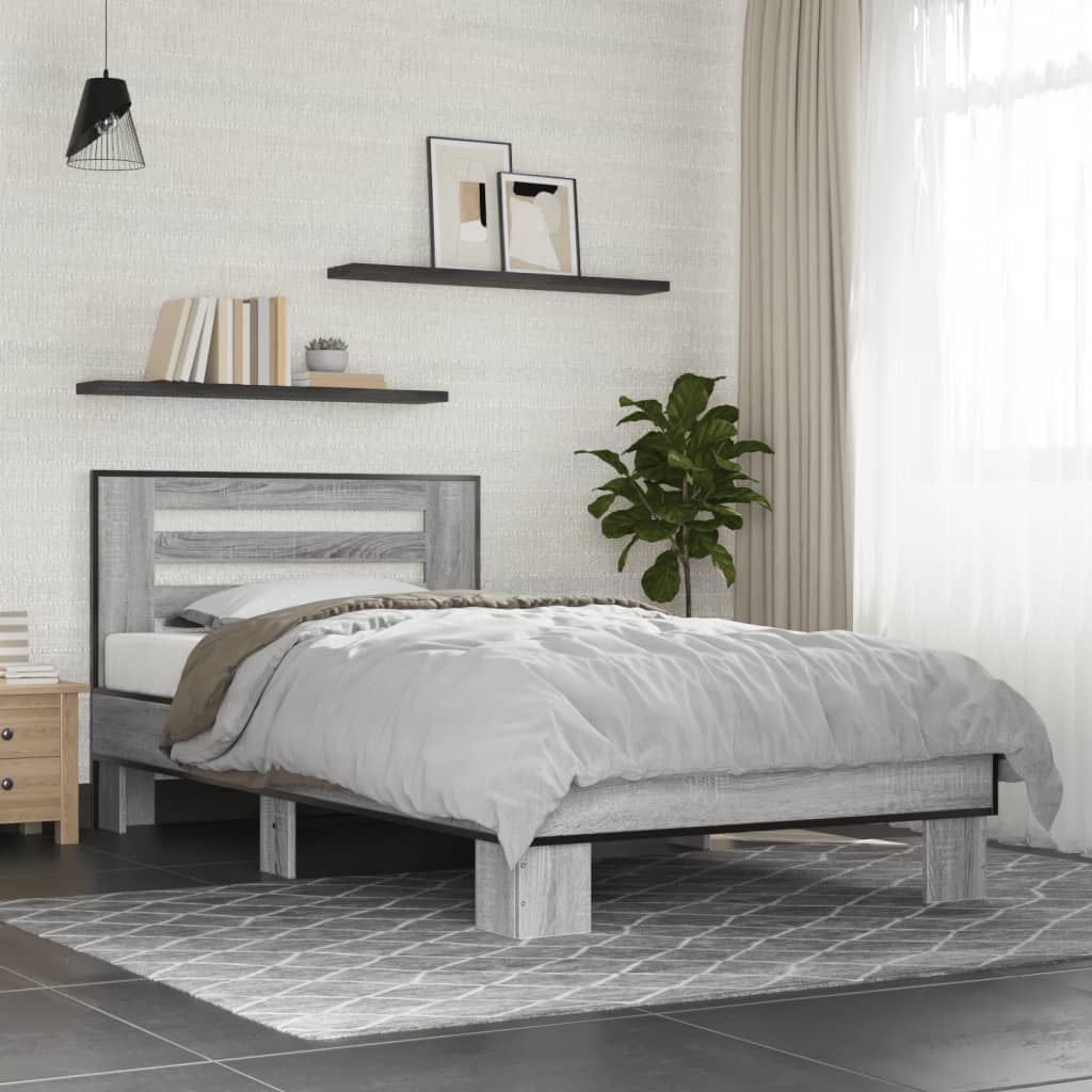 sengeramme 100x200 cm konstrueret træ og metal grå sonoma-eg