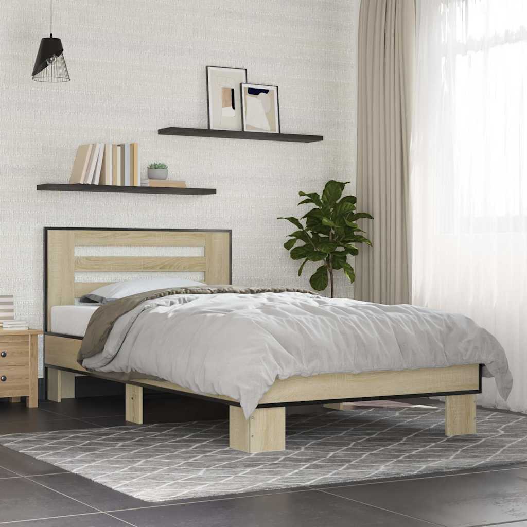 sengeramme 75x190 cm konstrueret træ og metal sonoma-eg