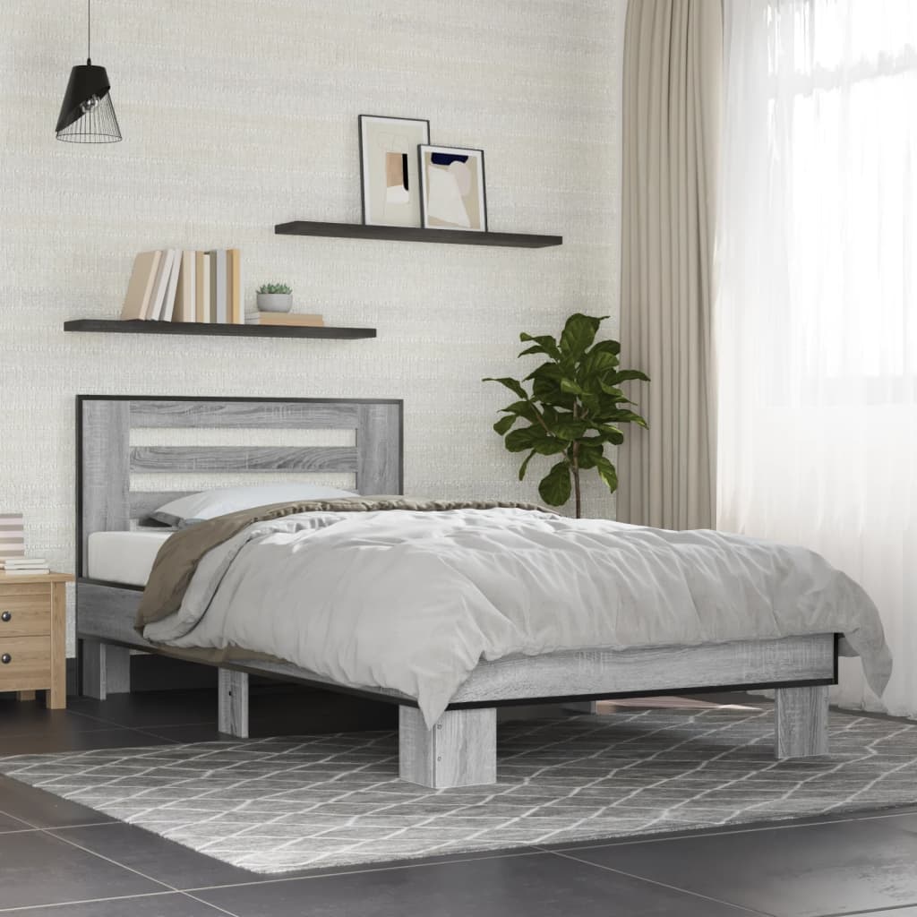 sengeramme 75x190 cm konstrueret træ og metal grå sonoma-eg