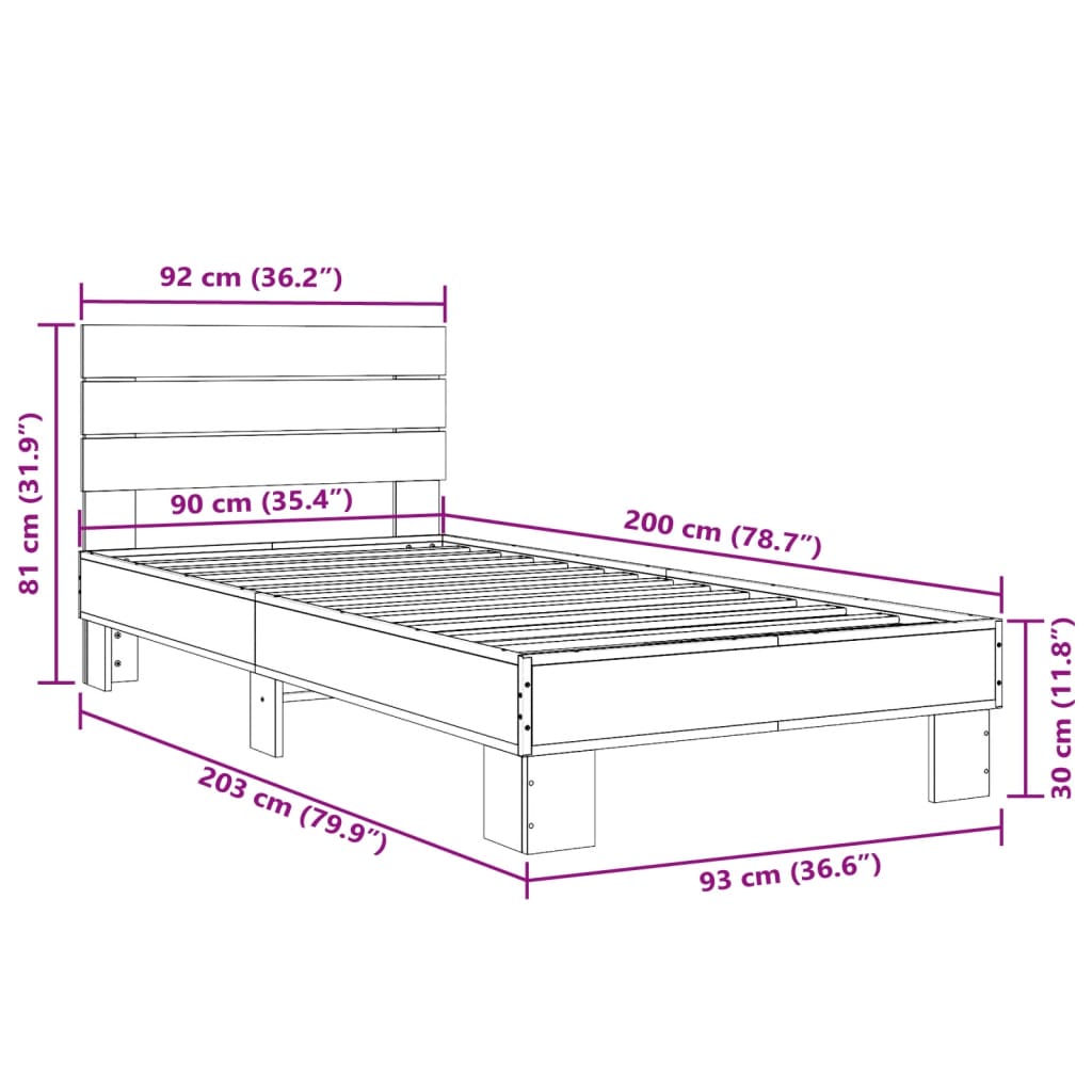sengeramme 90x200 cm konstrueret træ og metal sort