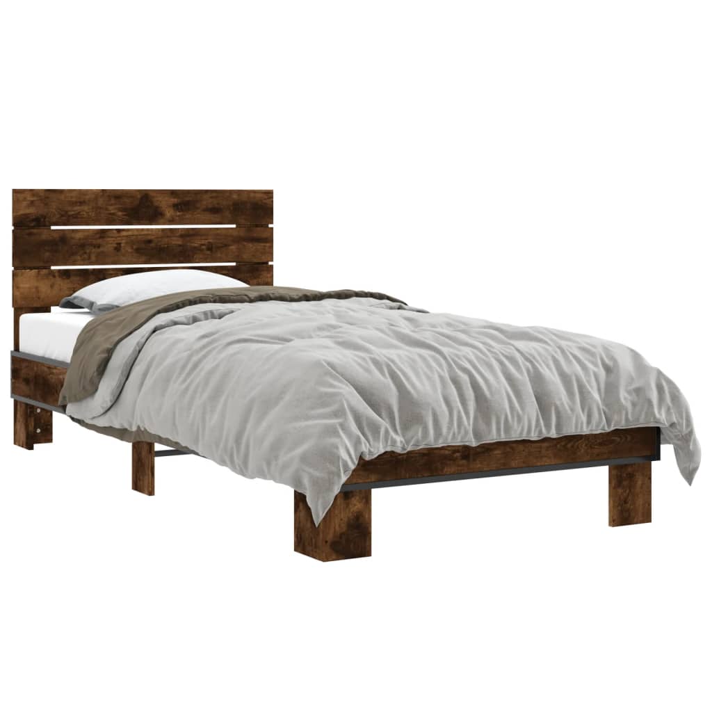sengeramme 90x200 cm konstrueret træ og metal røget eg