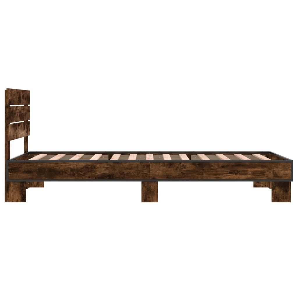 sengeramme 90x200 cm konstrueret træ og metal røget eg