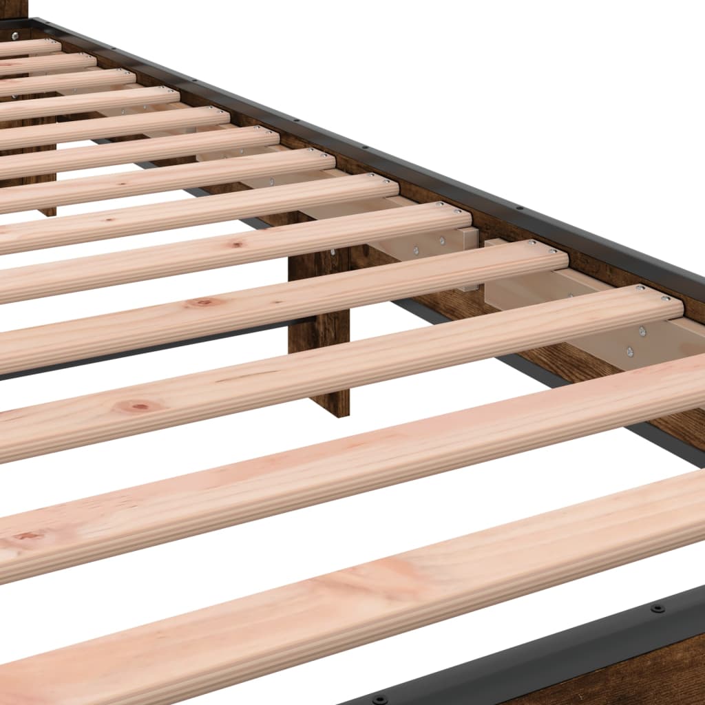 sengeramme 90x200 cm konstrueret træ og metal røget eg