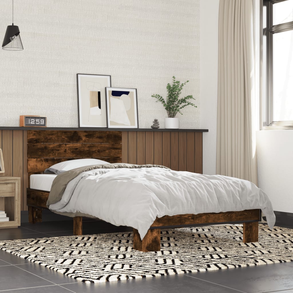 sengeramme 90x200 cm konstrueret træ og metal røget eg
