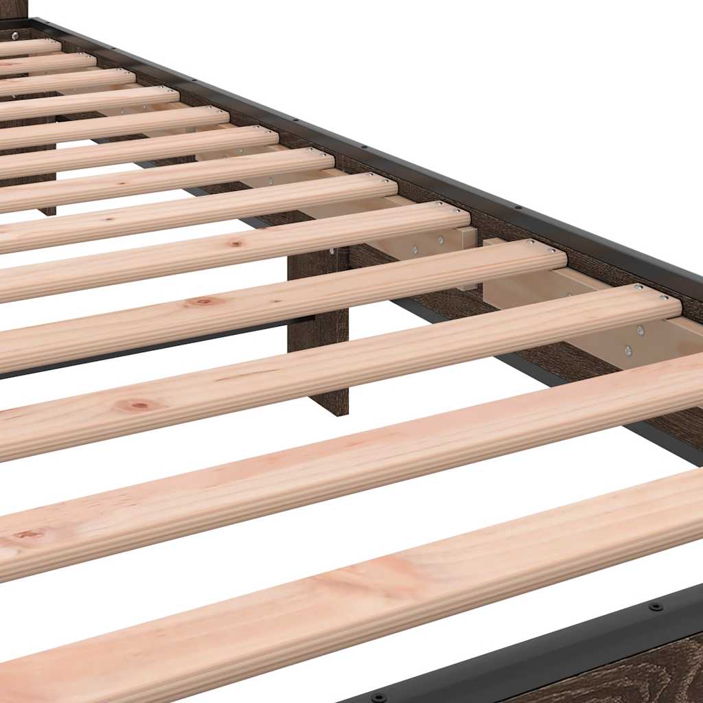 sengeramme 90x200 cm konstrueret træ og metal brun egetræsfarve