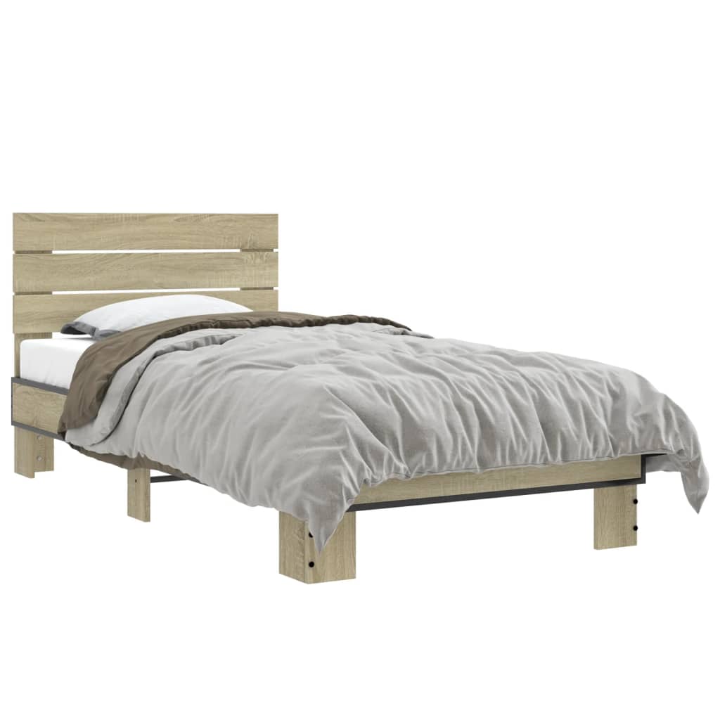sengeramme 90x190 cm konstrueret træ og metal sonoma-eg