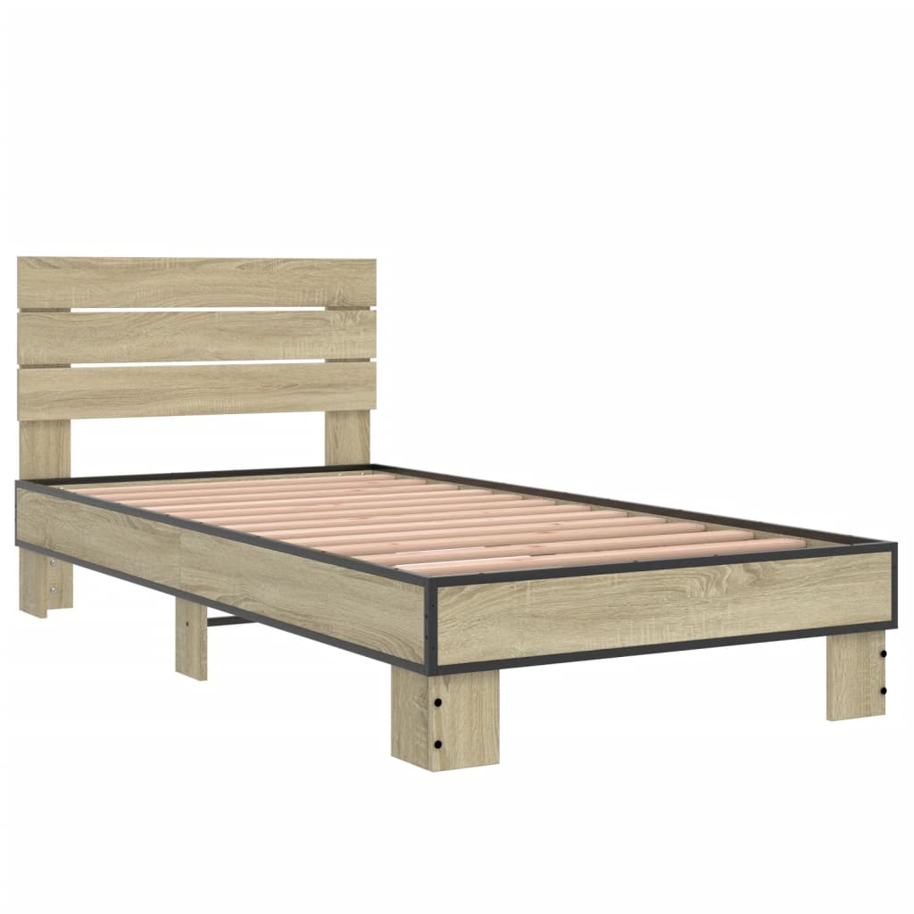 sengeramme 90x190 cm konstrueret træ og metal sonoma-eg