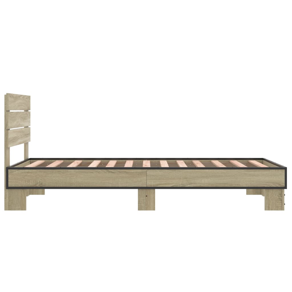 sengeramme 90x190 cm konstrueret træ og metal sonoma-eg
