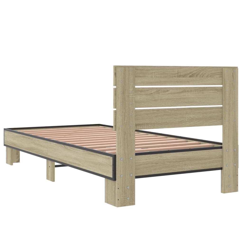 sengeramme 90x190 cm konstrueret træ og metal sonoma-eg