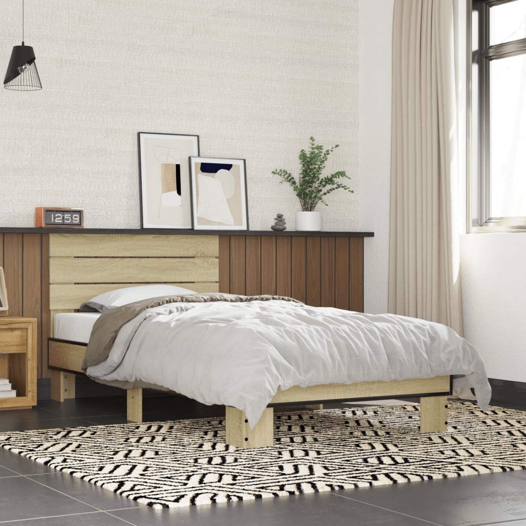 sengeramme 90x190 cm konstrueret træ og metal sonoma-eg