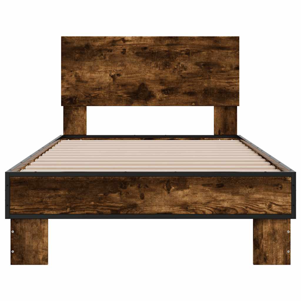 sengeramme 90x200 cm konstrueret træ og metal røget eg