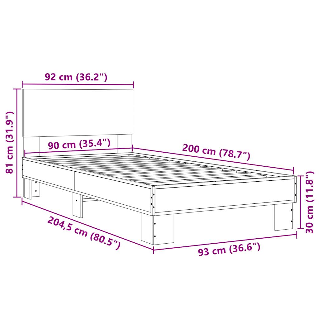 sengeramme 90x200 cm konstrueret træ og metal røget eg