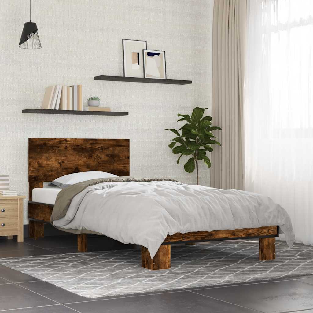 sengeramme 90x200 cm konstrueret træ og metal røget eg