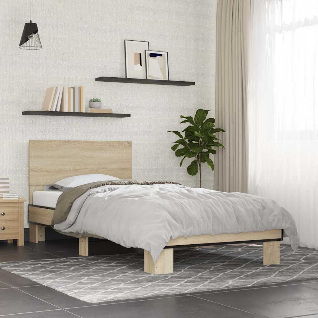 sengeramme 75x190 cm konstrueret træ og metal sonoma-eg