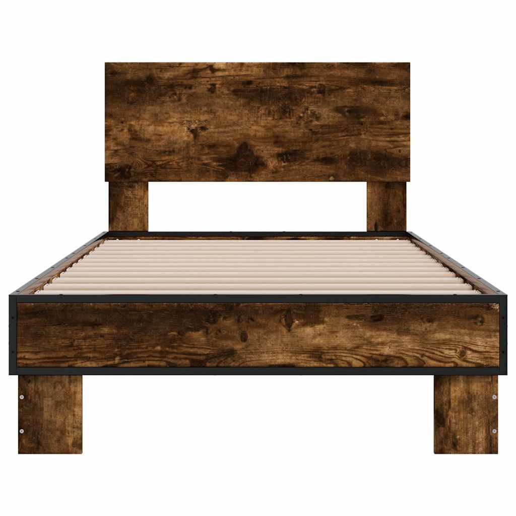 sengeramme 75x190 cm konstrueret træ og metal røget eg