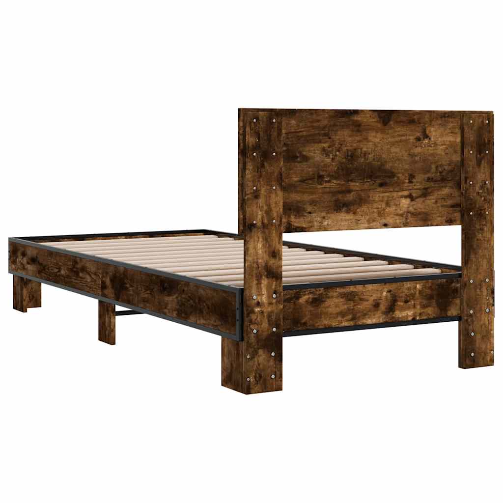 sengeramme 75x190 cm konstrueret træ og metal røget eg