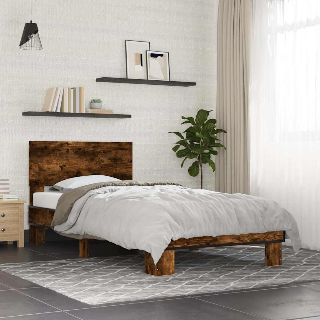 sengeramme 75x190 cm konstrueret træ og metal røget eg