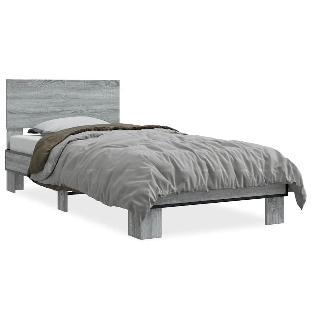 sengeramme 75x190 cm konstrueret træ og metal grå sonoma-eg