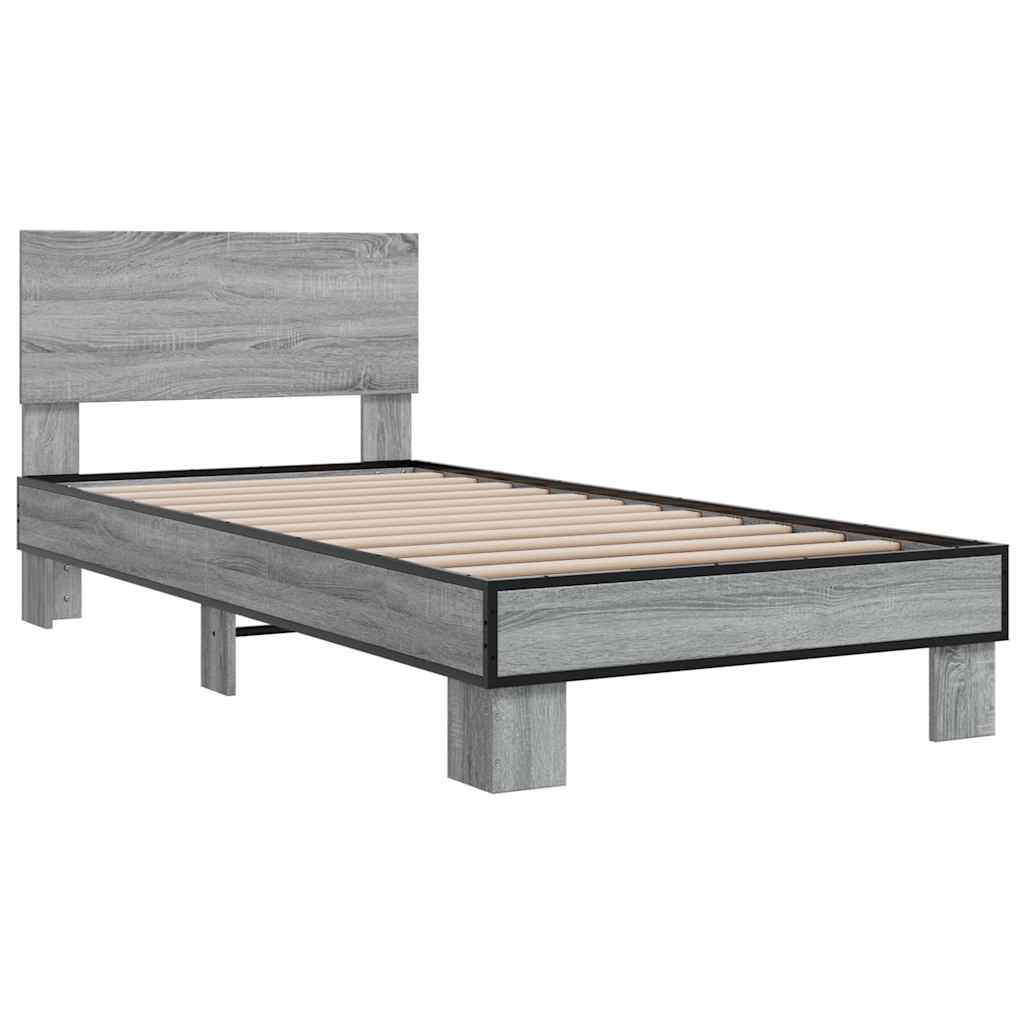 sengeramme 75x190 cm konstrueret træ og metal grå sonoma-eg