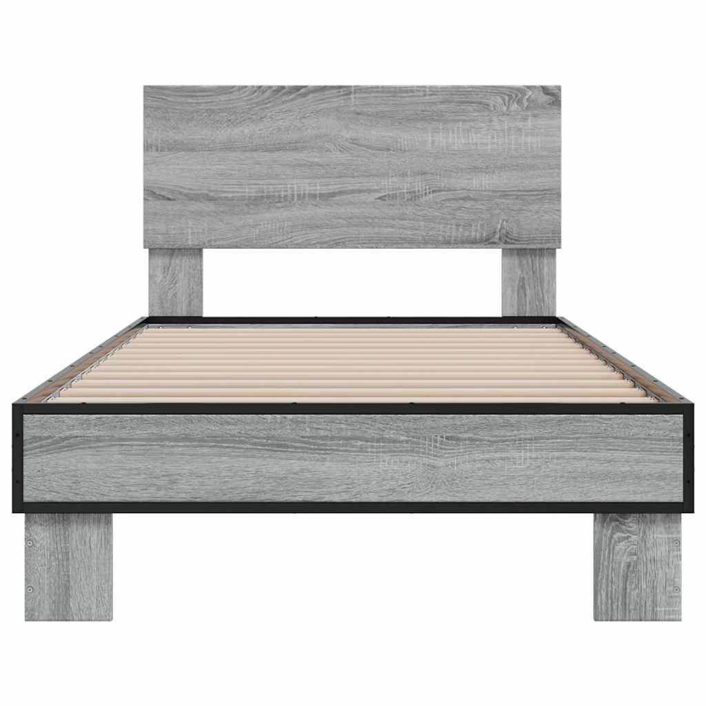 sengeramme 75x190 cm konstrueret træ og metal grå sonoma-eg