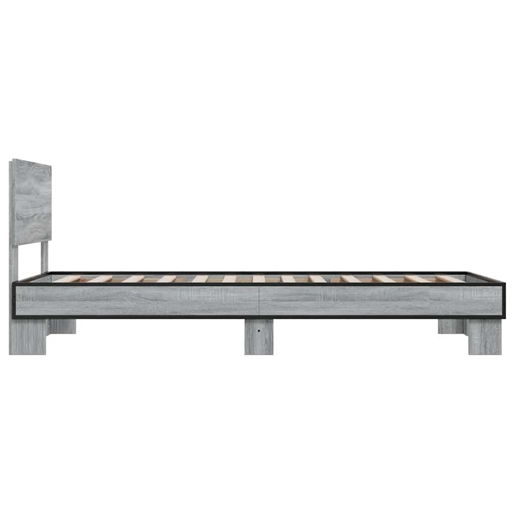 sengeramme 75x190 cm konstrueret træ og metal grå sonoma-eg