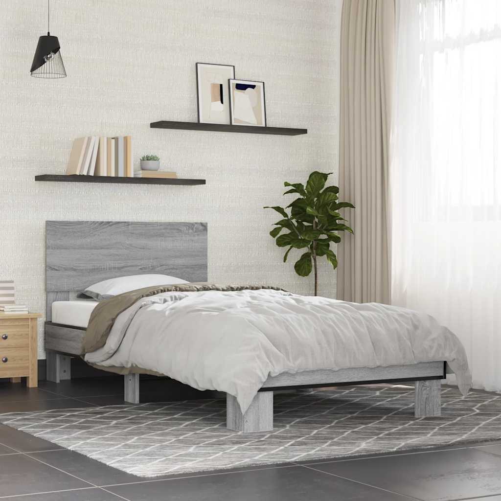 sengeramme 75x190 cm konstrueret træ og metal grå sonoma-eg