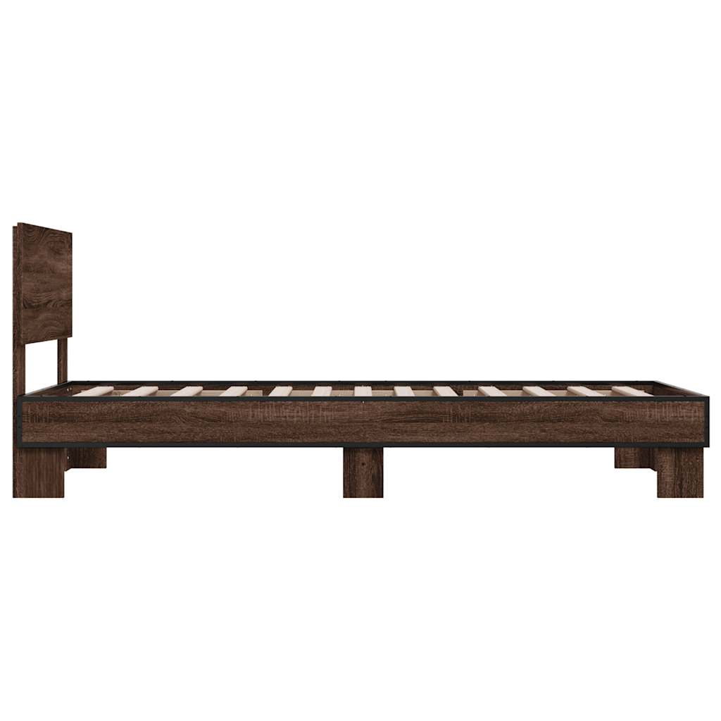 sengeramme 90x190 cm konstrueret træ og metal brun egetræsfarve