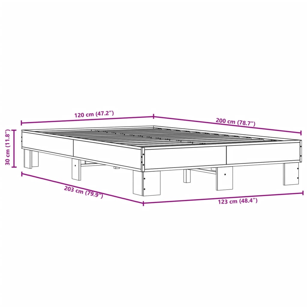 sengestel 120x200 cm konstrueret træ og metal sonoma-eg