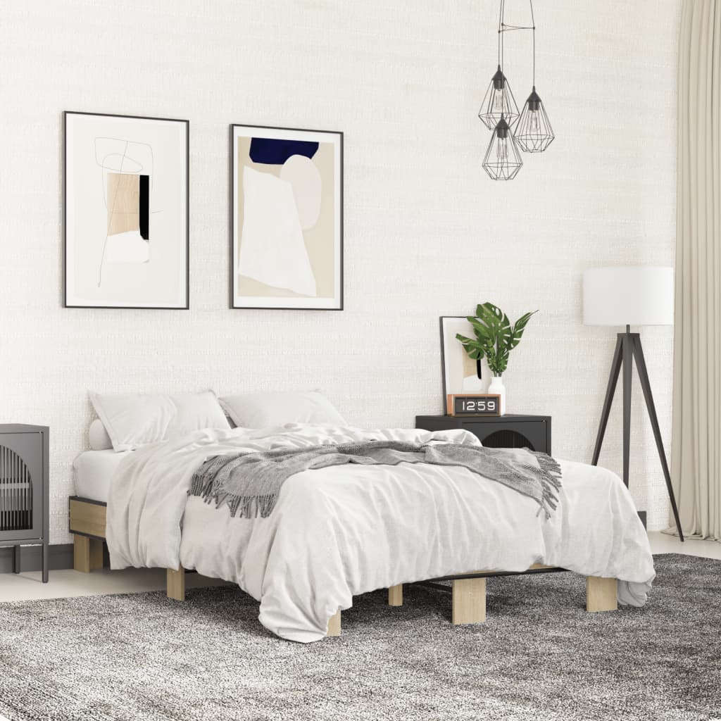 sengestel 120x200 cm konstrueret træ og metal sonoma-eg