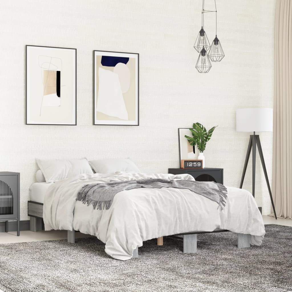 sengestel 120x200 cm konstrueret træ og metal grå sonoma-eg