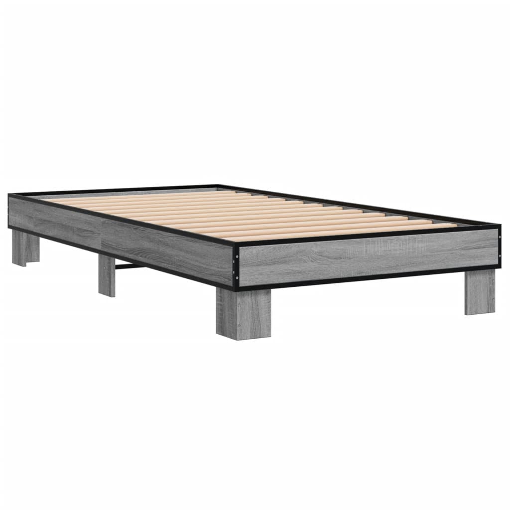 sengeramme 100x200 cm konstrueret træ og metal grå sonoma-eg