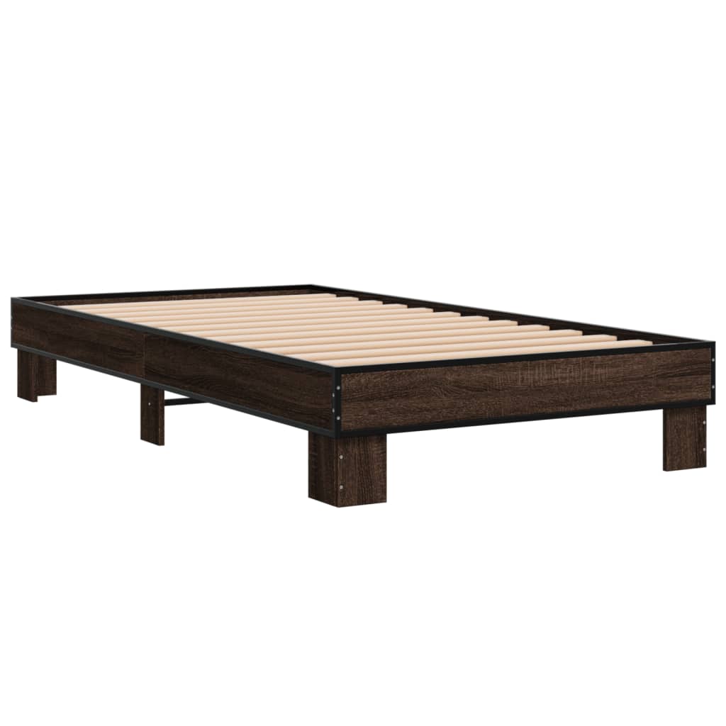 sengeramme 100x200 cm konstrueret træ og metal brunt egetræ
