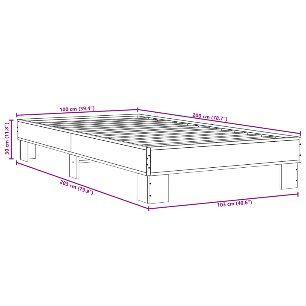 sengeramme 100x200 cm konstrueret træ og metal brunt egetræ