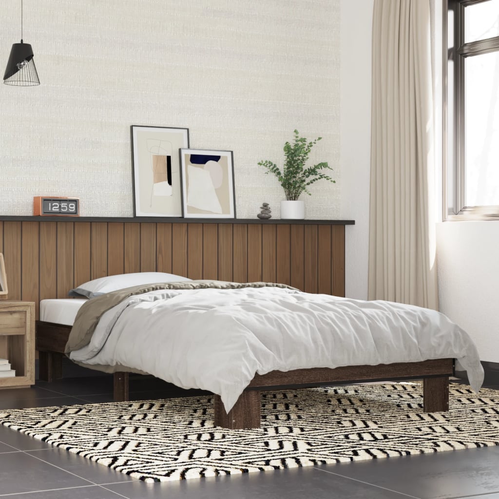 sengeramme 100x200 cm konstrueret træ og metal brunt egetræ