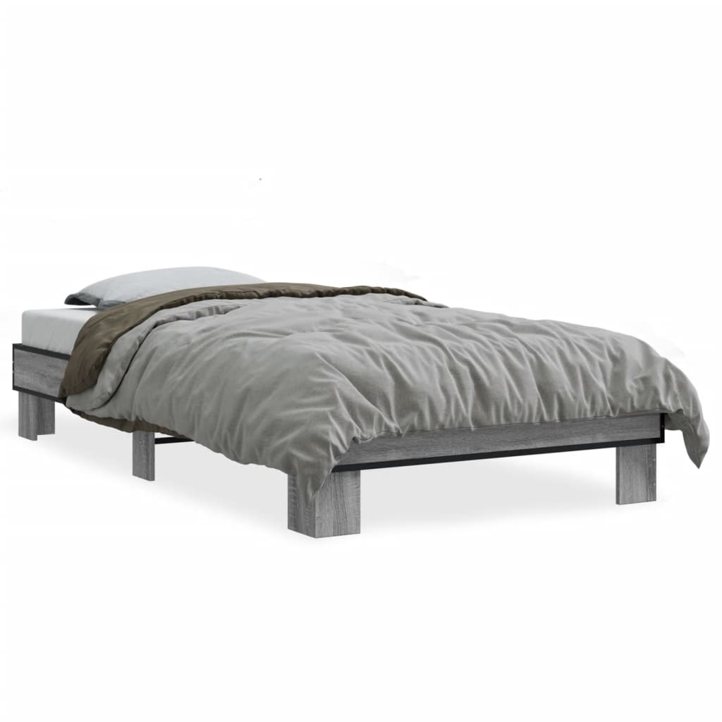 sengeramme 90x200 cm konstrueret træ og metal grå sonoma-eg