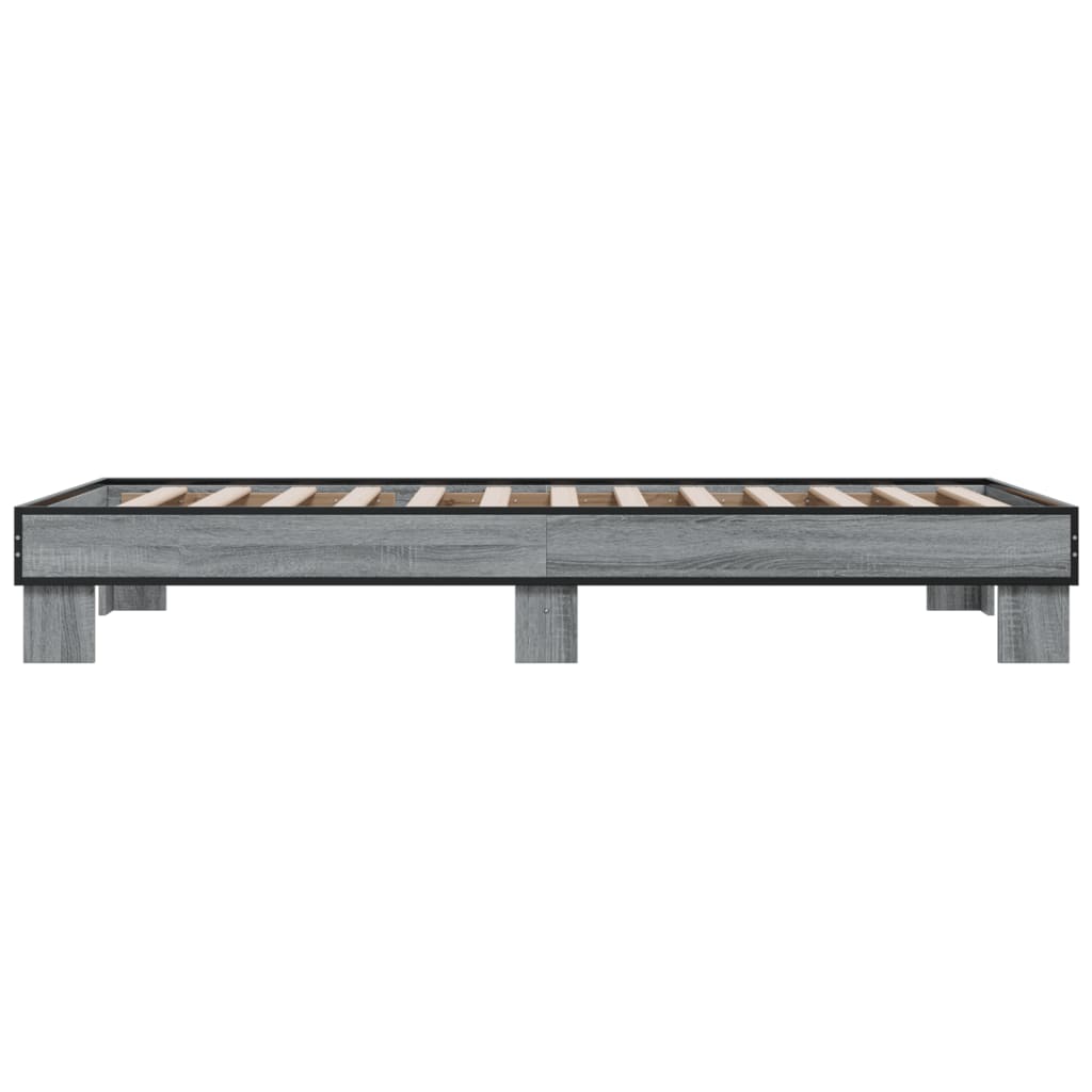 sengeramme 90x200 cm konstrueret træ og metal grå sonoma-eg