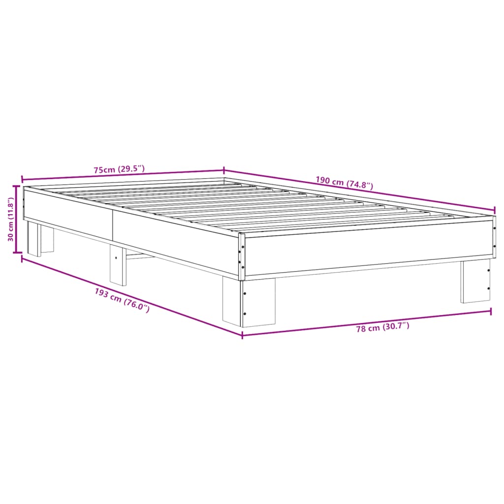 sengeramme 75x190 cm konstrueret træ og metal sonoma-eg