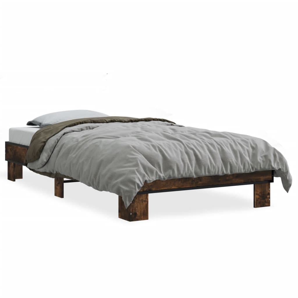 sengeramme 75x190 cm konstrueret træ og metal røget eg