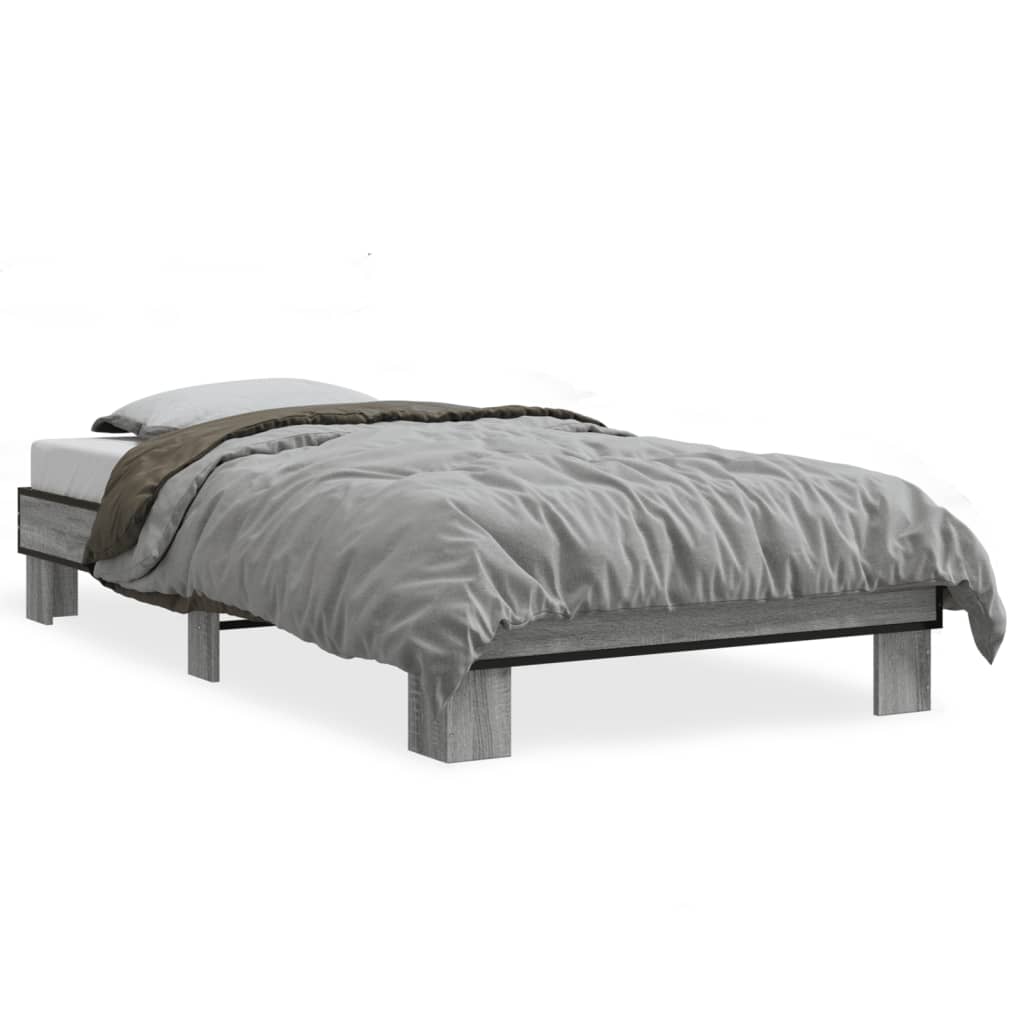 sengeramme 75x190 cm konstrueret træ og metal grå sonoma-eg