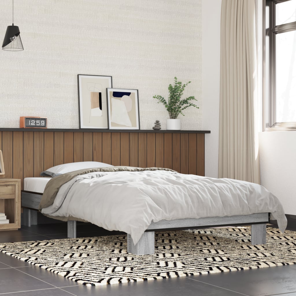sengeramme 75x190 cm konstrueret træ og metal grå sonoma-eg