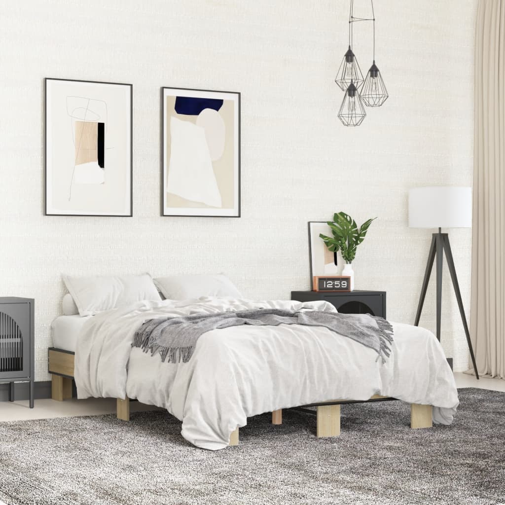 sengestel 120x190 cm konstrueret træ og metal sonoma-eg