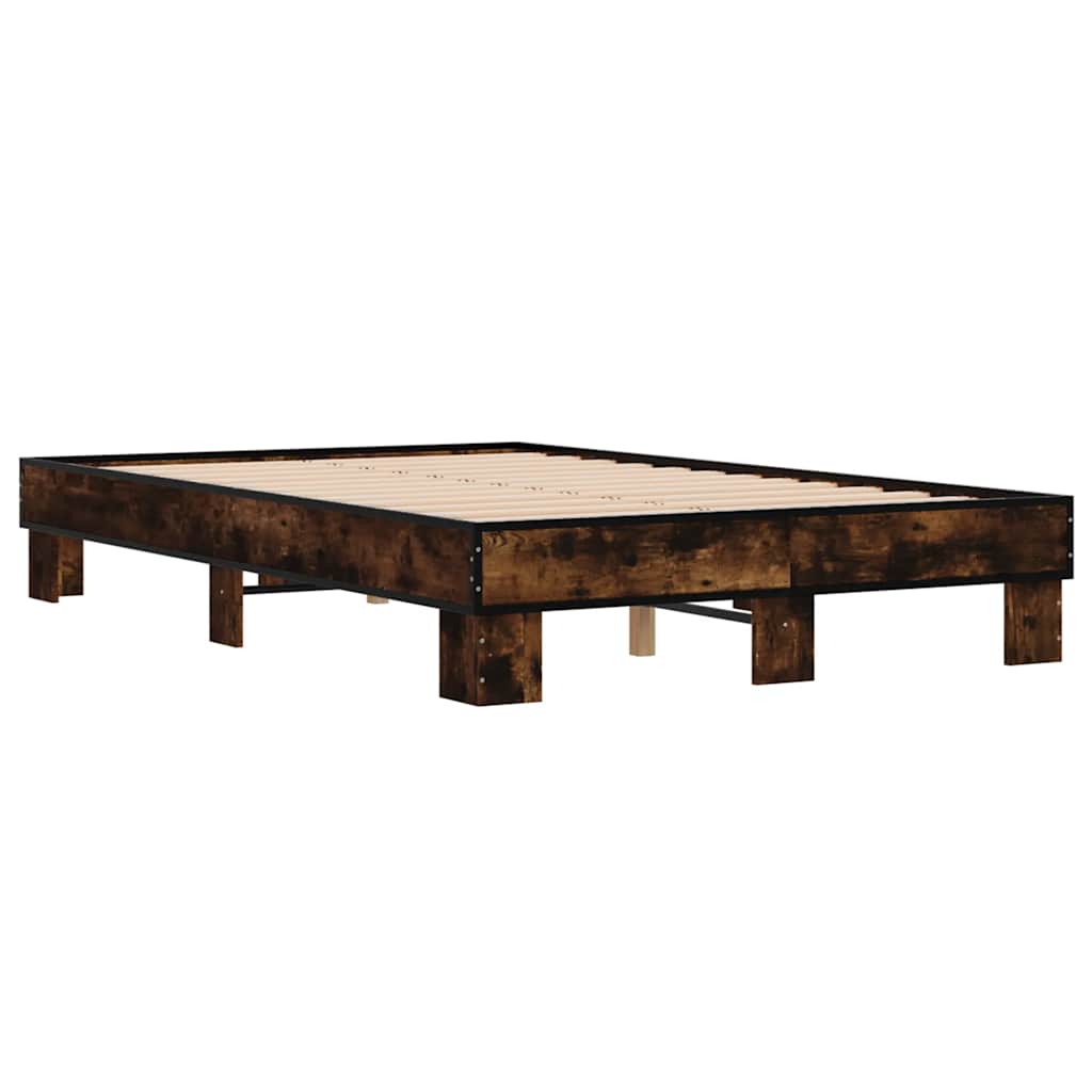 sengestel 140x190cm konstrueret træ og metal røget egetræsfarve