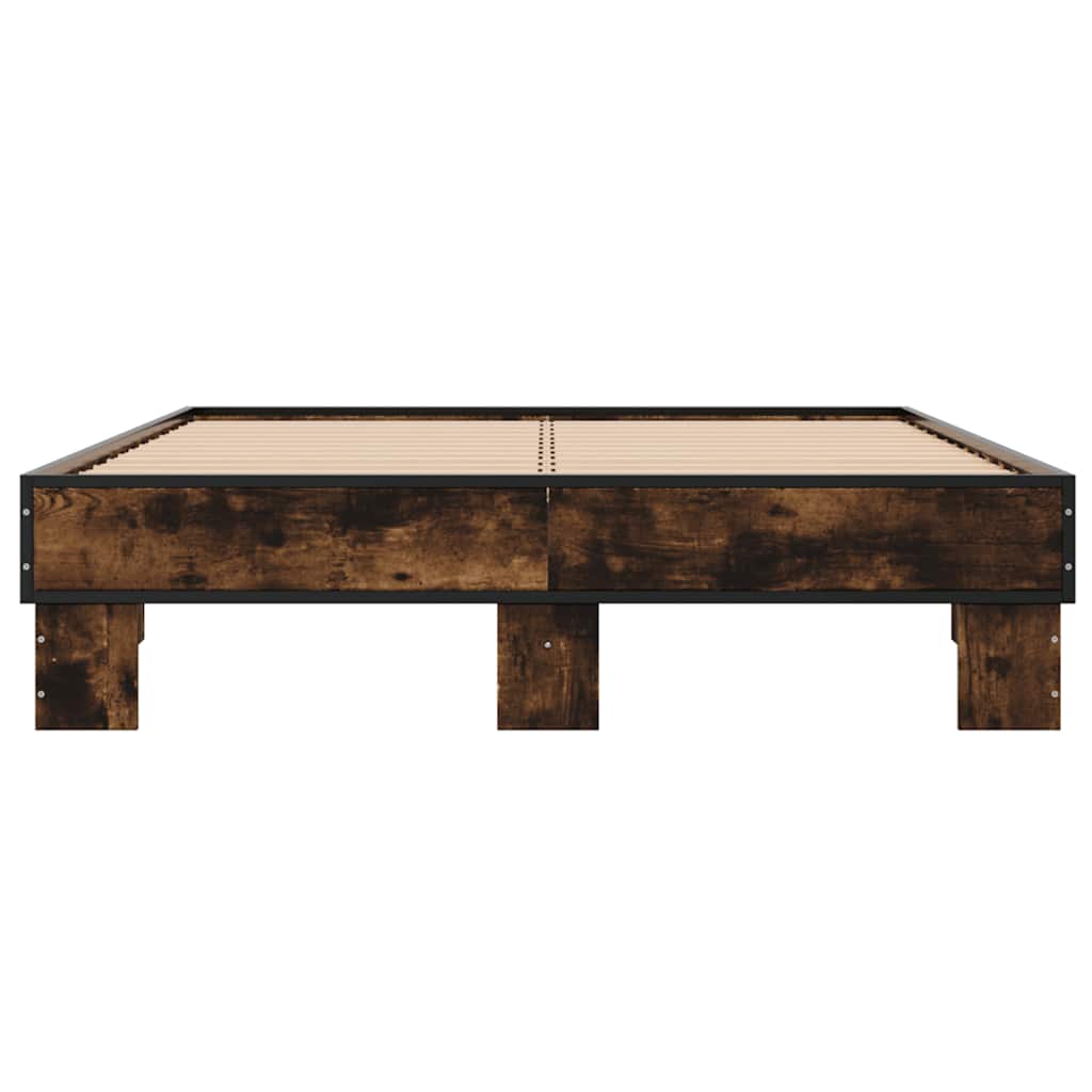 sengestel 140x190cm konstrueret træ og metal røget egetræsfarve