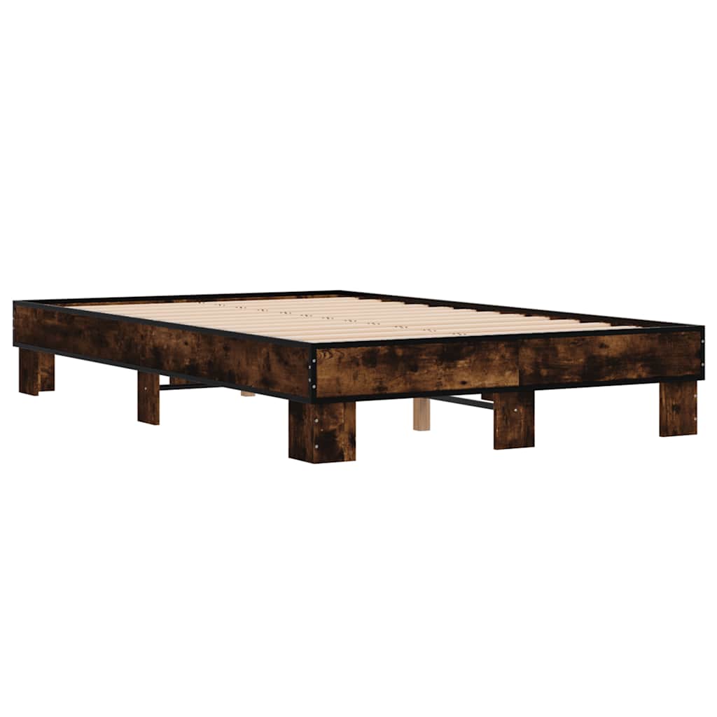 sengestel 140x190cm konstrueret træ og metal røget egetræsfarve