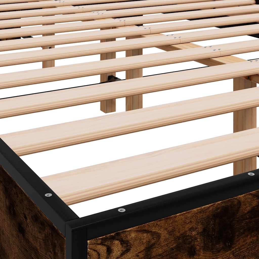 sengestel 140x190cm konstrueret træ og metal røget egetræsfarve
