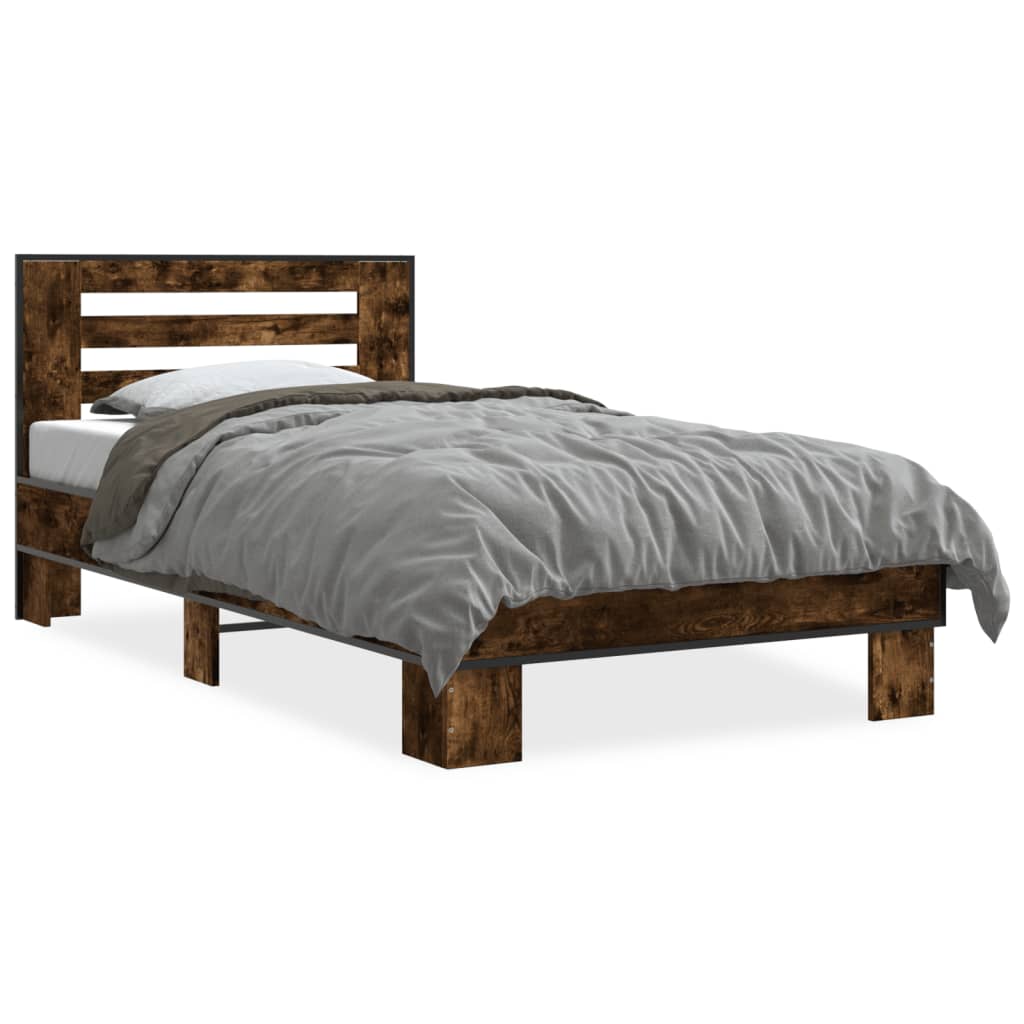 sengeramme 90x190 cm konstrueret træ og metal røget eg