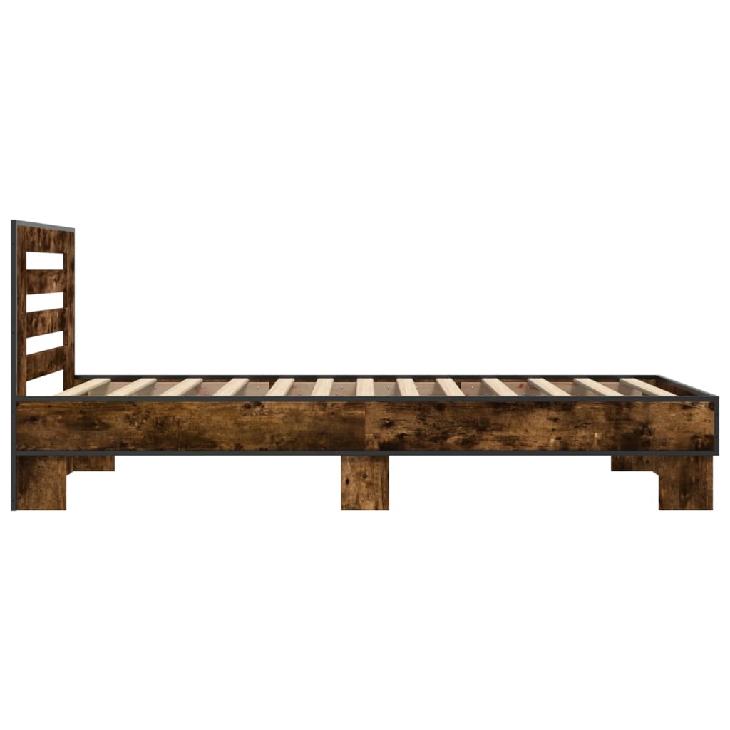 sengeramme 90x190 cm konstrueret træ og metal røget eg