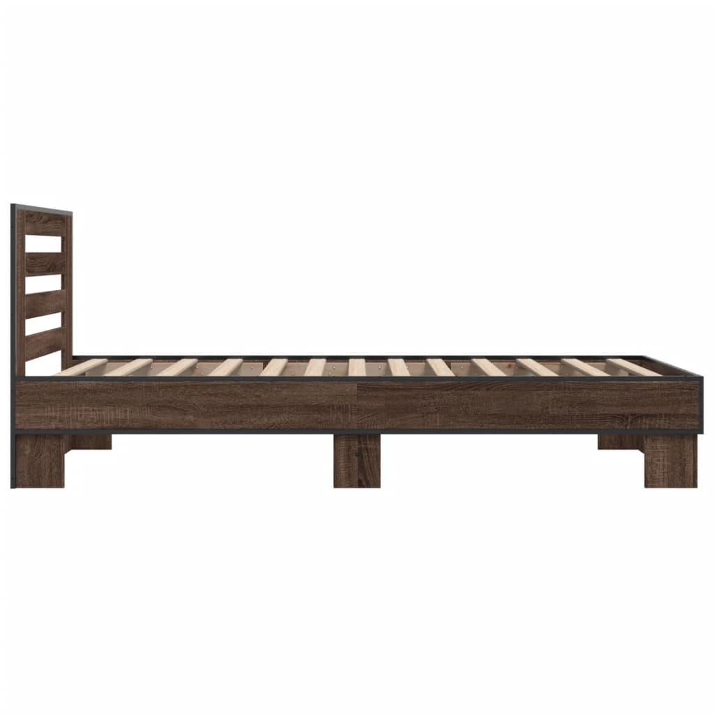 sengeramme 90x190 cm konstrueret træ og metal brun egetræsfarve